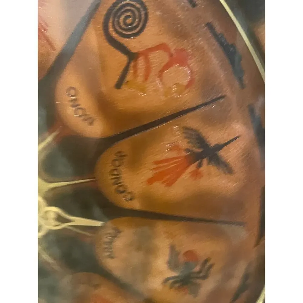 VTG CLOCK LEATHER WALL PERUVIAN NAZCA LINES BOHO RUSTIC RARE‎